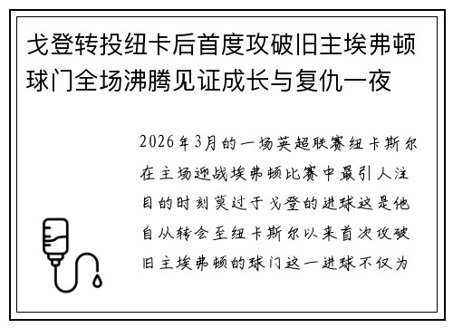 戈登转投纽卡后首度攻破旧主埃弗顿球门全场沸腾见证成长与复仇一夜